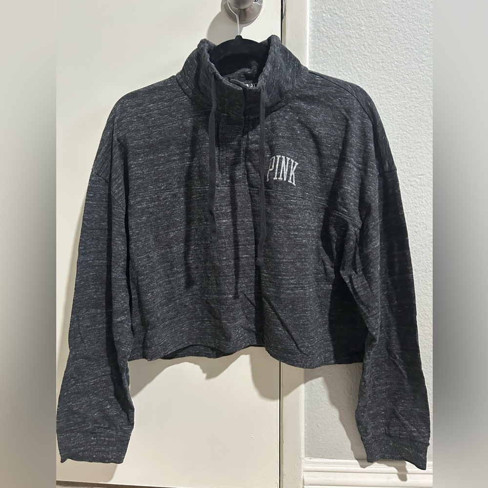 Funnel neck lightweight dark grey cropped LOVE PINK long sleeve